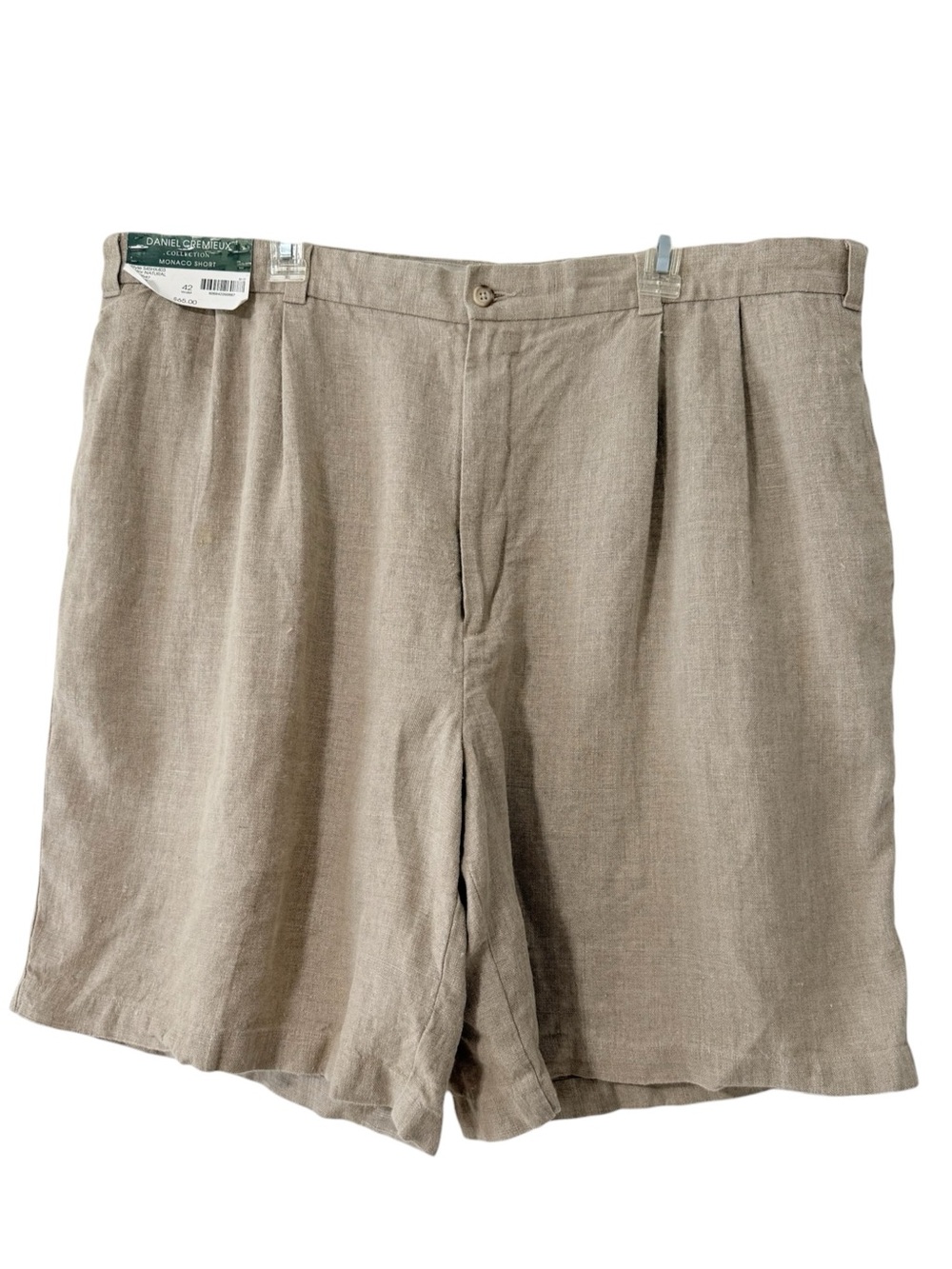 NWT 100% Linen Daniel Cremieux Men's Khaki Pleated Shorts Size 42